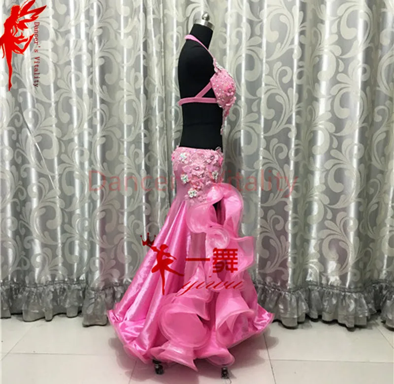 Танцевальный Костюм для девушек из двух предметов: верх и атласная длинная