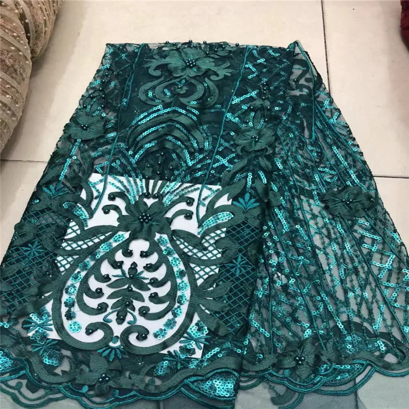 Cassiel Green african lace fabric high quality french guipure 2019 new arrival sequins for party | Дом и сад