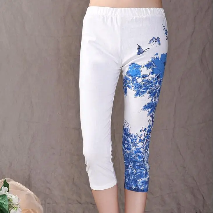 Брюки женские до середины икры с эластичным поясом и принтом | Женская одежда