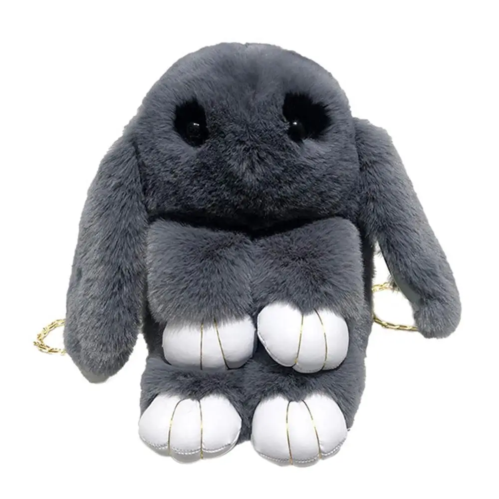 Темно-серый 17x9x27cm Soft Rabbit Artificial Fur Crossbody Lovely Handbag Shoulder Bag Storage Phone Satchel Purse - Цвет: Темно-серый