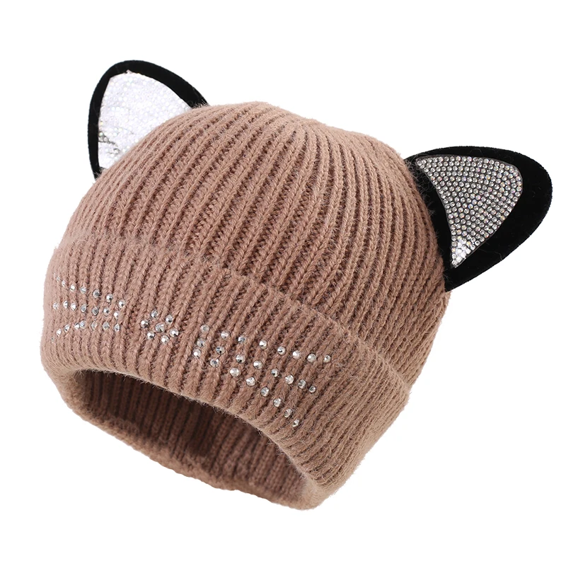 Детские Кепки Rhinstone Cat Дизайн шапка для девочки крючком кошачьими ушками