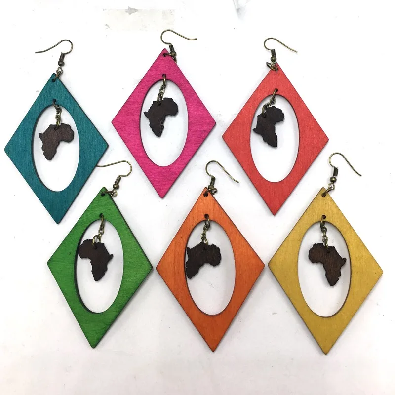Free Shipping! Newest African Map Wooden Earrings can mixed 6 colors | Украшения и аксессуары