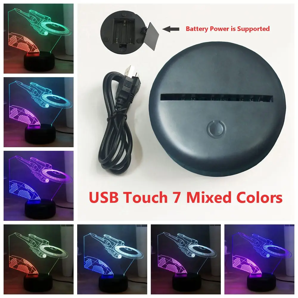 Touch One 7 Color Креативный USS предприятие светодиодный ночник Звездные войны Trek космический корабль Детская комната Декор USB пульт дистанционного 3D настольная лампа детский подарок - Испускаемый цвет: Touch One 7 Color