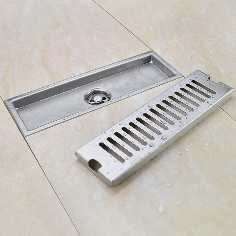 

304 Stainless Steel 60/80/100/120cm Linear Anti-odor Long Floor Drain Bathroom Invisible Shower Floor Drain, Brushed