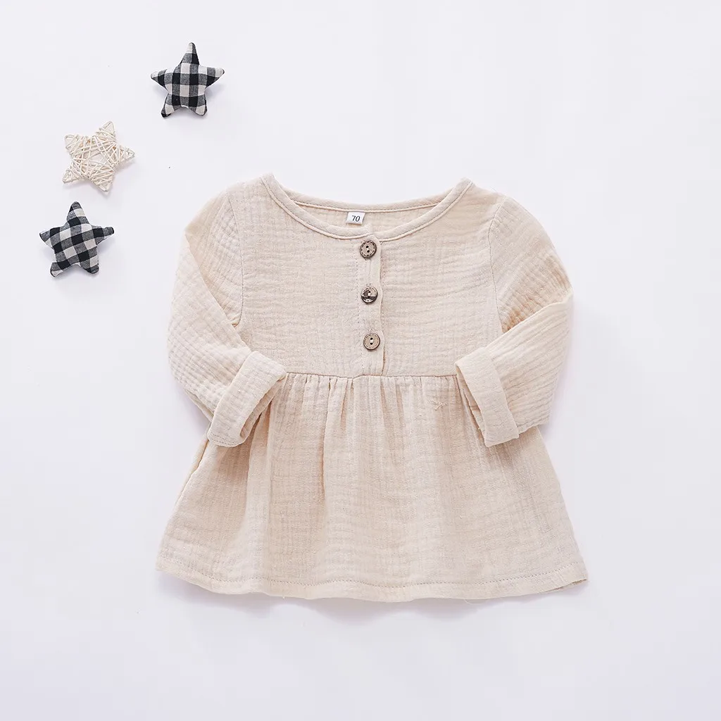 Мягкое однотонное платье принцессы для новорожденных милое хлопковое и льняное