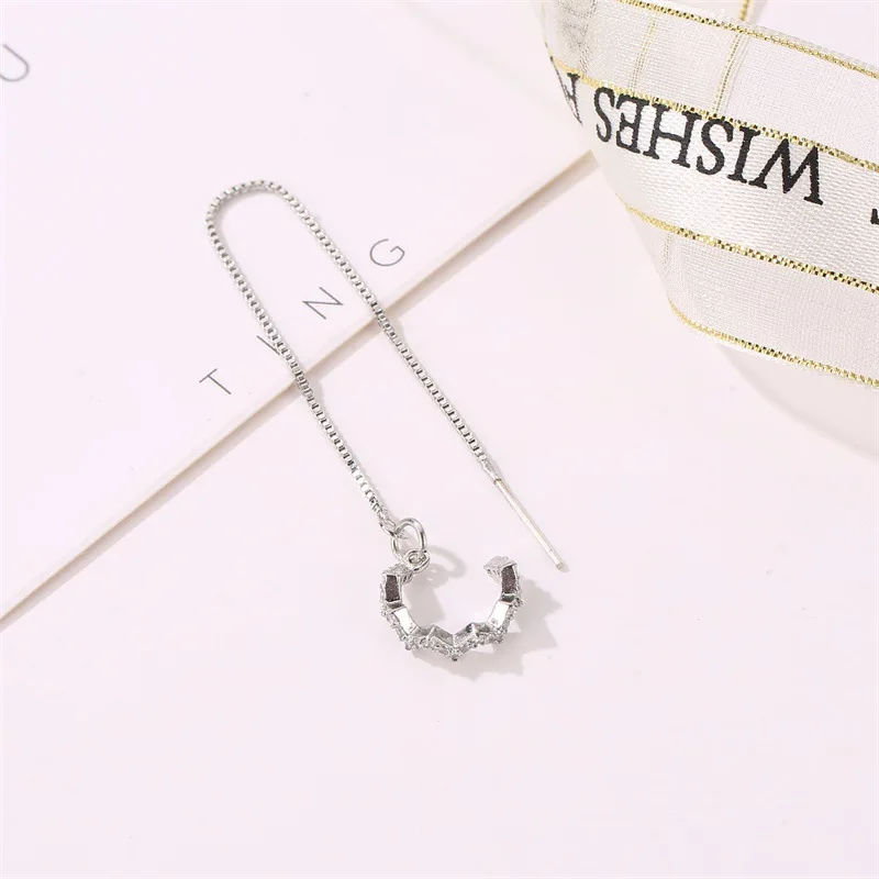 Crystal Geometric Wave Earrings for Women Korean Temperament Ear Line Adjustable Long Chain Dangle Fashion Jewelry | Украшения и