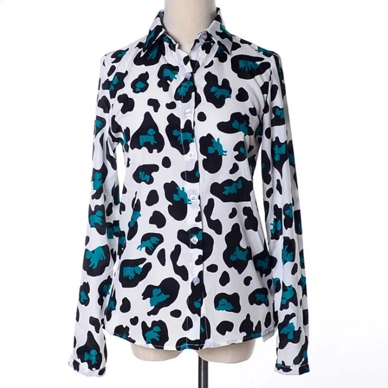 ELEXS New Fashion Women's Sexy Slim Leopard Lapel Shirt Summer Casual Printing 74239 |