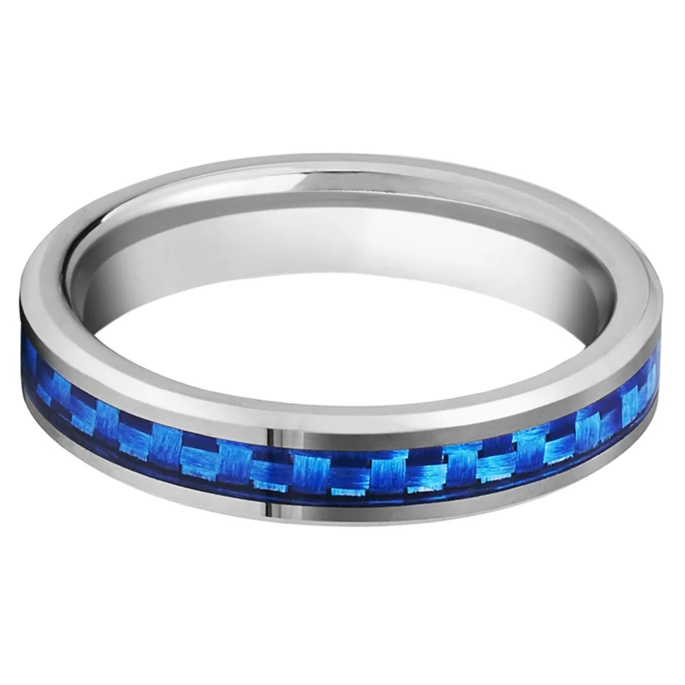 Кольцо из вольфрама с синей вставкой углеродного волокна 4 мм|set rings for women|set