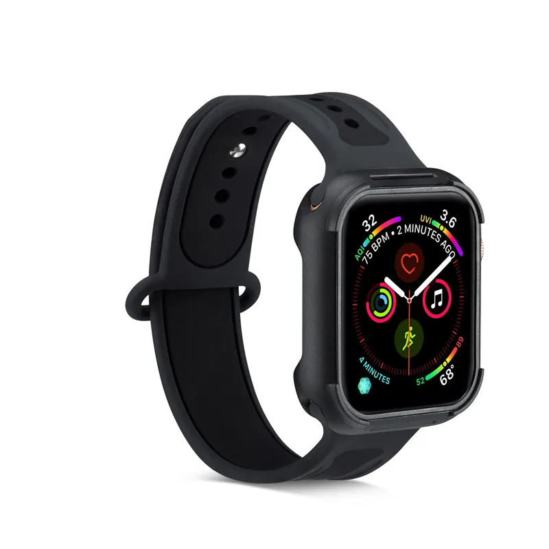 Спортивный силиконовый ремешок с чехлом чехол для apple watch series 5 4 3 2 1 Мягкие Ремешки