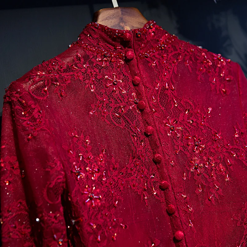 Вечернее платье зимнее SSYFashion невесты с высоким воротником прозрачное длинными