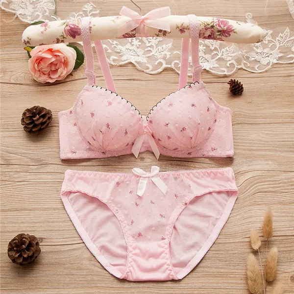 pink set Комплект нижнего белья из хлопка в горошек с кружевом для девочек-подростков; бюстгальтер; нижнее белье для подростков; бюстгальтер с маленькой грудью для девочек-подростков - Цвет: pink set