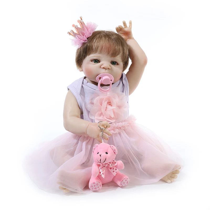 

Forrsdor 57cm lovely full silicone sumilation reality newborn baby girl with crown headdress silicone reborn baby dolls