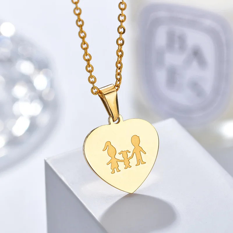 1 girl gold Новое ожерелье из нержавеющей стали Mama family s для женщин сердце золотистого цвета Форма ожерелье выгравированное имя изображение индивидуальные украшения - Окраска металла: 1 girl gold