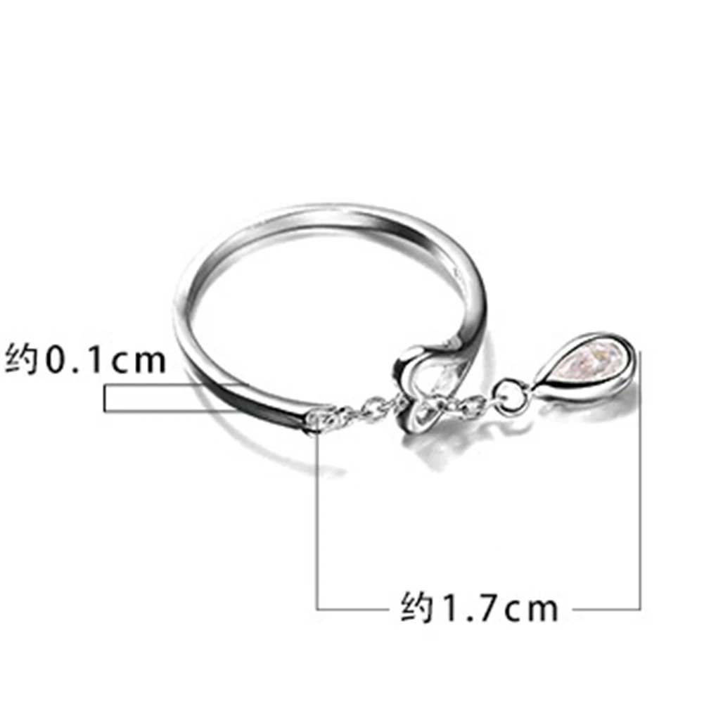 Регулируемое милое кольцо с кристаллами в форме сердца женское серебряное