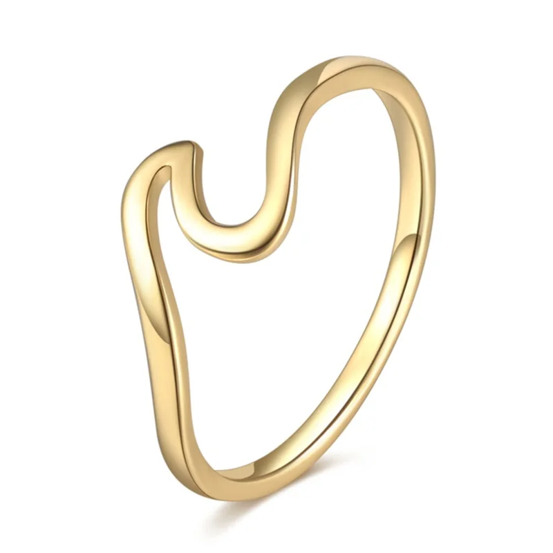 Gold FNIO, античное розовое золото, серебро, волнистое кольцо для женщин, простое металлическое серферное кольцо средней длины, кольца для серфинга, океанское кольцо из проволоки - Цвет основного камня: Gold