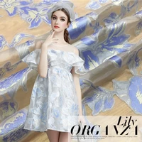 elegant lily print jacquard organza garment fabriceuropean and american dress fashion cloth gh01
