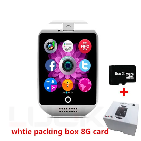 Q18 White with 8G LUOKA Bluetooth Смарт часы Q18 с камерой Facebook Whatsapp Twitter Синхронизация SMS Smartwatch поддержка SIM TF карты для IOS Android - Цвет: Q18 White with 8G