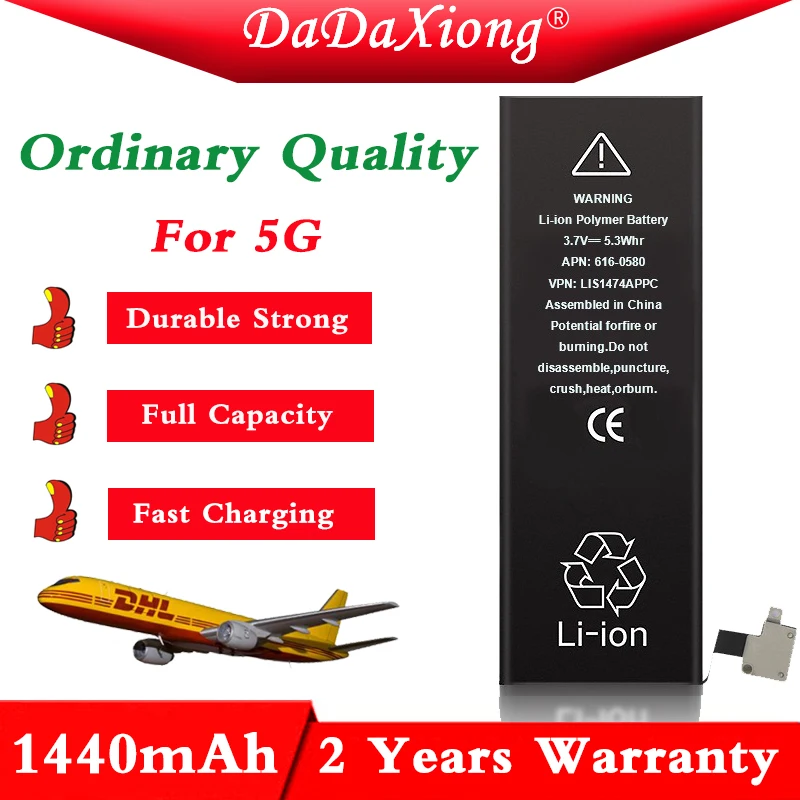 Da Xiong,, 10 шт./лот, обычное качество, 1440 мА/ч, 3,7 в, батарея для iPhone 5, 5G, 0, замена нулевого цикла