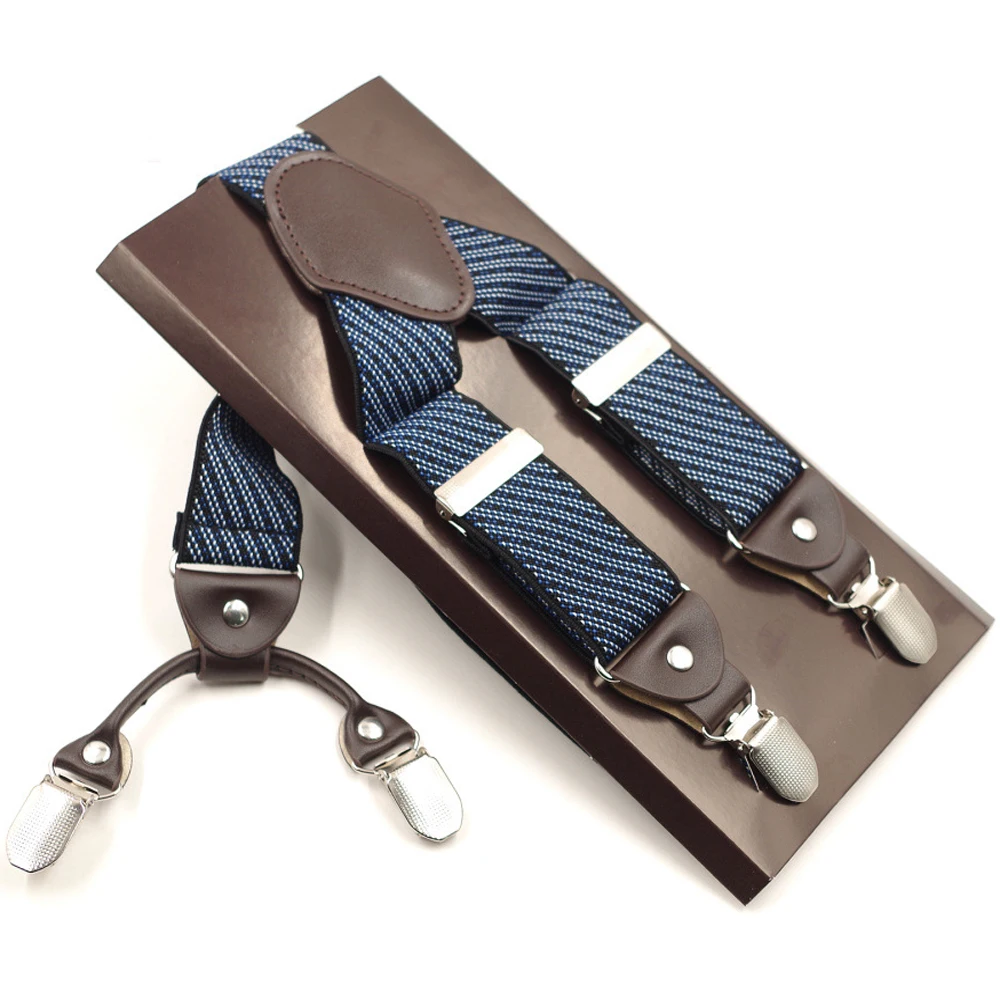 Подтяжки мужские с 4 зажимами модные эластичные регулируемые в цветной коробке |