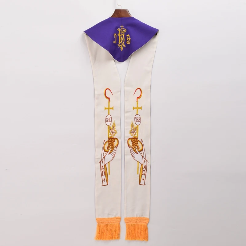 Religion Priest Scarves Stole Cross Grape Figure Embroidery Tassels Minister Clergy Formal Church Stole