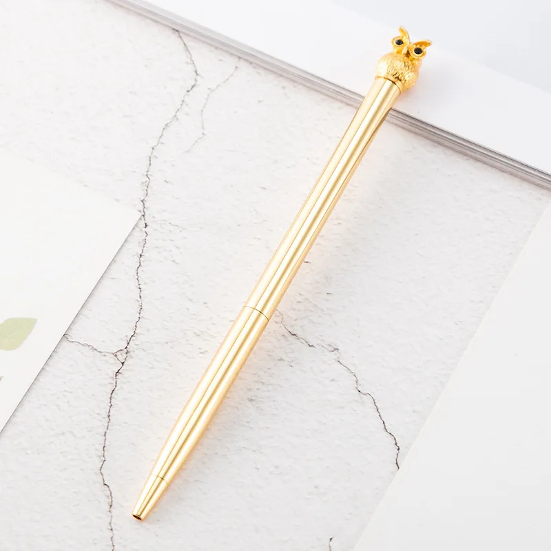 gold Kawaii розовое золото металлическая шариковая ручка Сова креативный роскошный бренд ручка для письма ручки для девочки подарок хорошие канцелярские принадлежности для офиса - Цвет: gold
