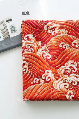 Red Хлопок Лен DIY Ткань для скатерти/наволочки япония Ukiyoe волны океана принты красивая бронзовая одежда/сумка ткань - Цвет: Red