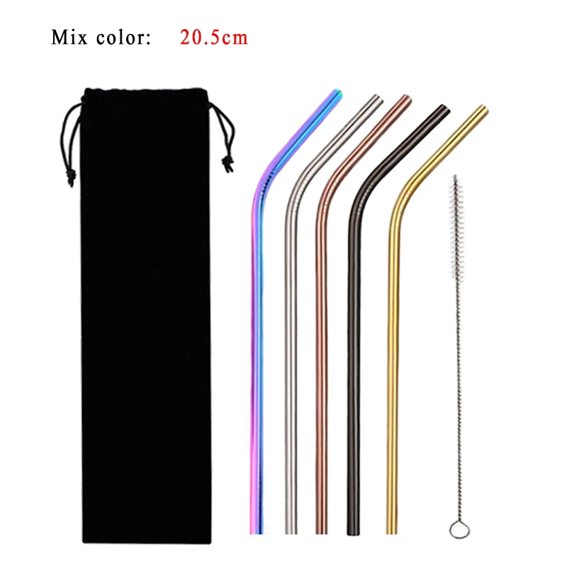 Mix color-B EIMAI многоразовые металлические трубочки для питья 304 нержавеющая сталь прочная изогнутая прямая соломинка для напитков с чистящей щеткой - Цвет: Mix color-B
