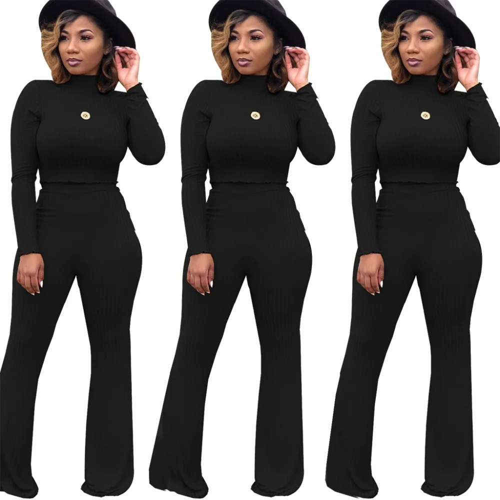 Women's turtleneck long sleeve crop top pullover pants 2 piece set for female women outfit tops two pieces sets women's |