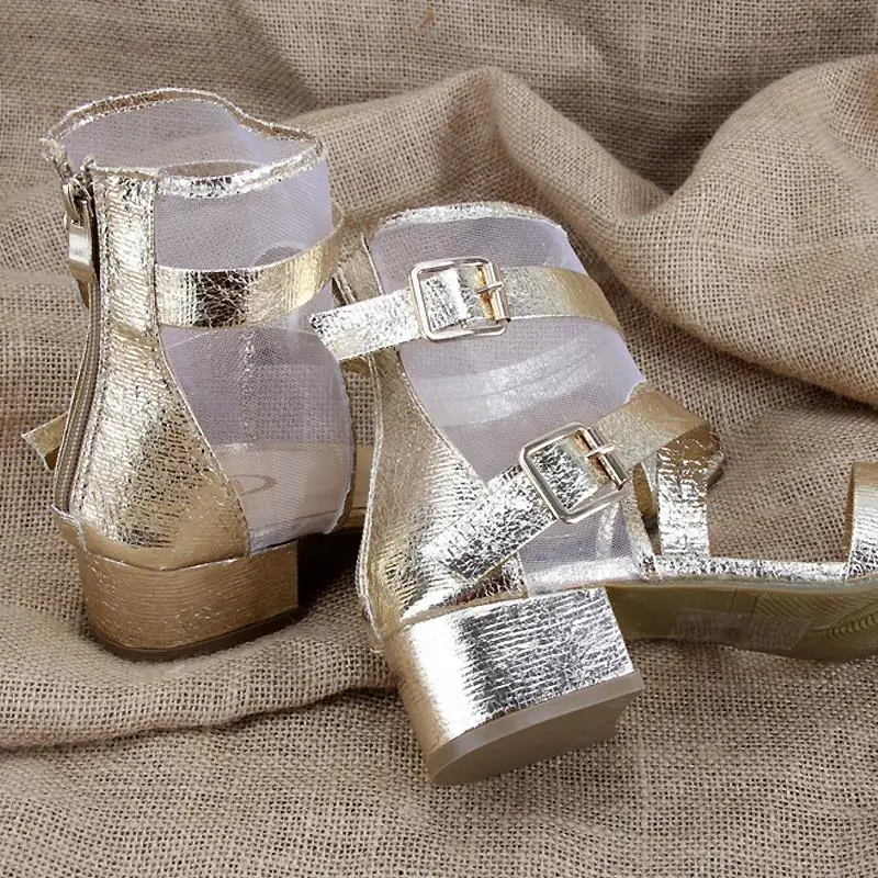 Лето стили женщины сандалии европейский сетчатая ткань высокая гладиатор медный