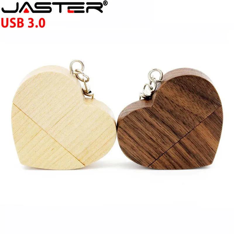 JASTER USB 3,0 USB флеш-накопитель с деревянным сердцем+ упаковочная коробка, флешка, 4 ГБ, 8 ГБ, 16 ГБ, 32 ГБ, логотип, Заказная фотография, свадебный подарок