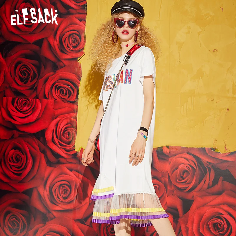 Женское платье ELFSACK хлопковое Повседневное до середины икры с надписью и