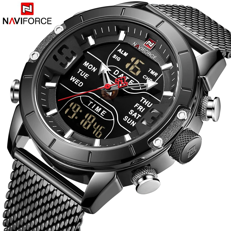 Мужские часы NAVIFORCE водонепроницаемые кварцевые наручные с двойным дисплеем в