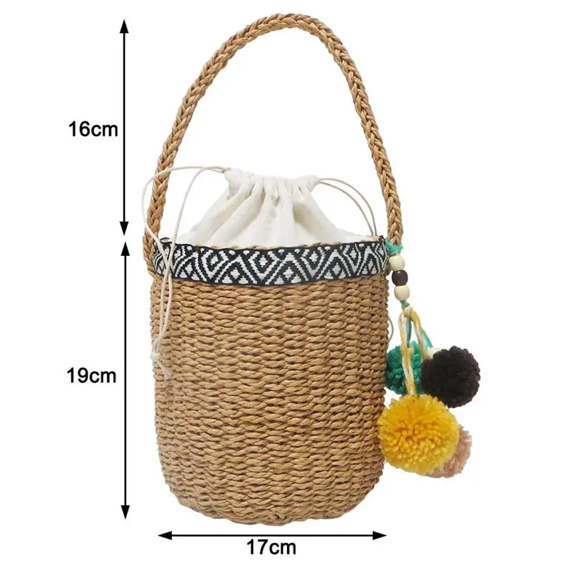 Женские соломенные сумки с кисточками и помпонами женская летняя пляжная сумка