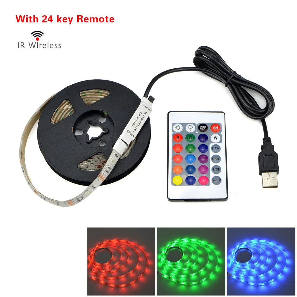 RGB With IR Remoter RGB кухонный светодиодный светильник s 0,5 м-5 м светодиодный светильник лента 5050 SMD USB порт светодиодный светильник s лента для ТВ смещенная подсветка PC Декор лампы - Цвет: RGB With IR Remoter