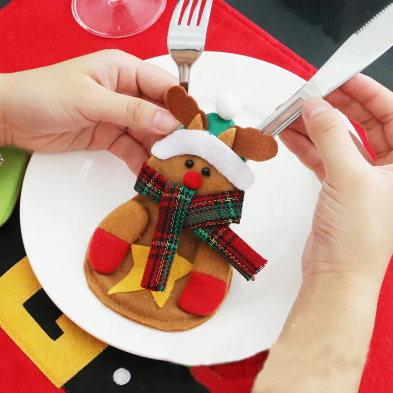 Набор из 3 предметов для рождественской посуды Navidad Xmas santa claus, держатель для посуды, рождественские украшения для стола, вечерние принадлежности - Цвет: Christmas Elk