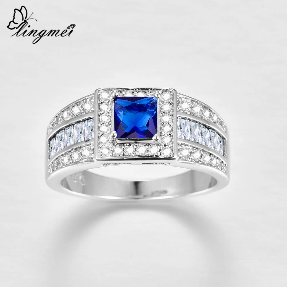 Lingmei оптовая продажа обручальное кольцо SterlingJewelry подарки с разноцветным синим