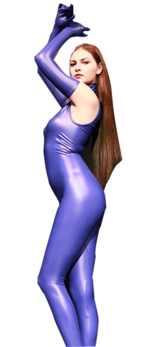 LinvMe женский синтетический латексный комбинезон без рукавов с высокой горловиной