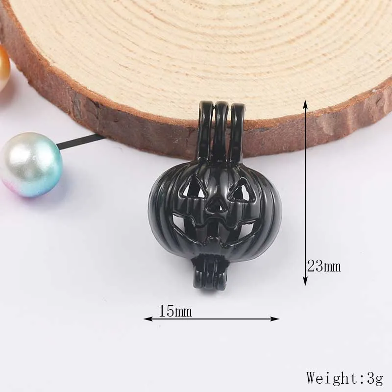 Черный Хэллоуин Тыква жемчужная клетка ювелирное ожерелье кулон ароматерапия