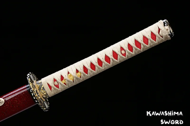Japanese Katana Sword Forged Damascus Steel Red Plating Razor Sharp Full Tang Blade Wine Red Wood Sheath ZSBF-026 New Arrival