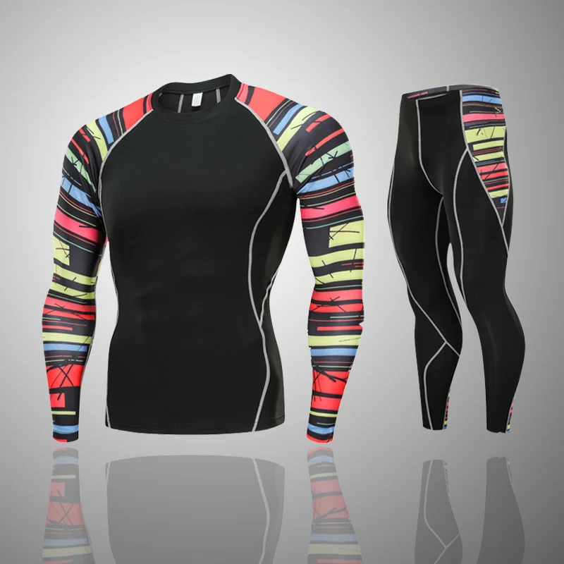 

2019 New 3D Print Men Sets Compression Shirts + Leggings Base Layer Crossfit Fitness Brand MMA Long Sleeve T Shirt Tight Tops4xl