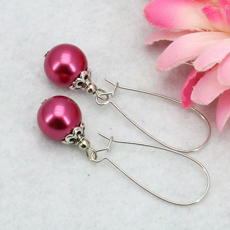 Rose red glass pearl necklace set 12mm 18&quotbracelet 7.5&quot earring women jewelry making design wholesale fashion style | Украшения и
