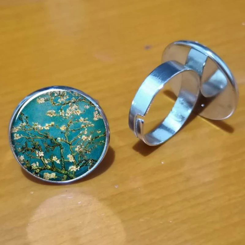 Классическое круглое кольцо из стекла регулируемое с рисунком звездный свет