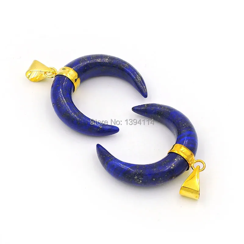 Mixed Stones Pink Quartz/Lapis/Labradorite Crescent Pendants Copper Casing Of Plating Gold Approx 30*30*8mm | Украшения и
