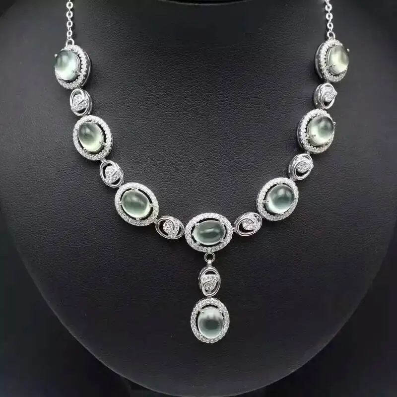 

Ожерелье из натурального зеленого преннита, ожерелье с подвеской из натурального драгоценного камня, серебро 925 пробы, женские модные элега...