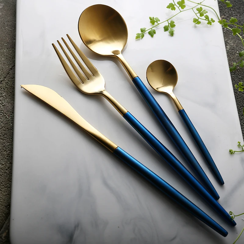 9 шт Синий Золотой Серебряный Нержавеющая сталь набор столовых приборов