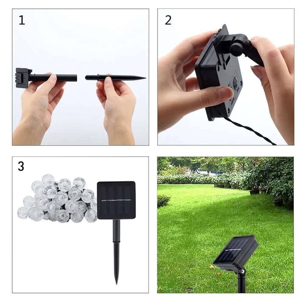 Солнечный свет строка 20ft 60LED хрустальный шар Водонепроницаемый Строка фонари на