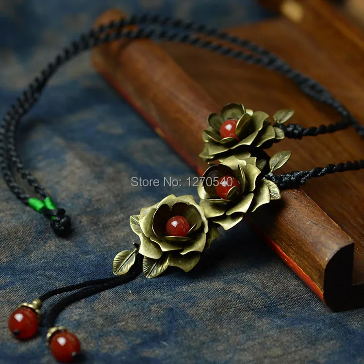 Этнические украшения винтажные подвески ожерелье латунные цветы камень женское