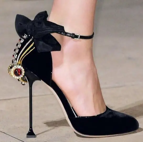 

2017 Spring Runway high heel shoes pink ribbon bowtie woman pumps bling bling crystal embellished ankle strap wedding heels