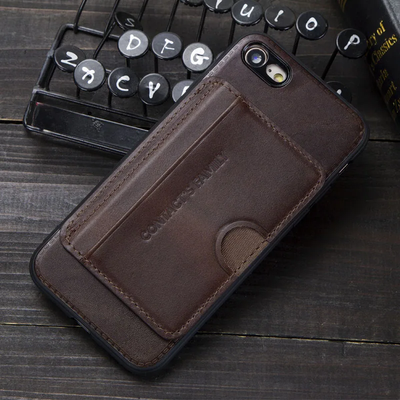 CF1002-Coffee Чехол Crazy Horse из натуральной кожи в стиле ретро для iPhone 7 8, чехол с отделением для кредитных карт, чехол-кошелек для Apple iPhone, задняя защитная крышка - Цвет: CF1002-Coffee