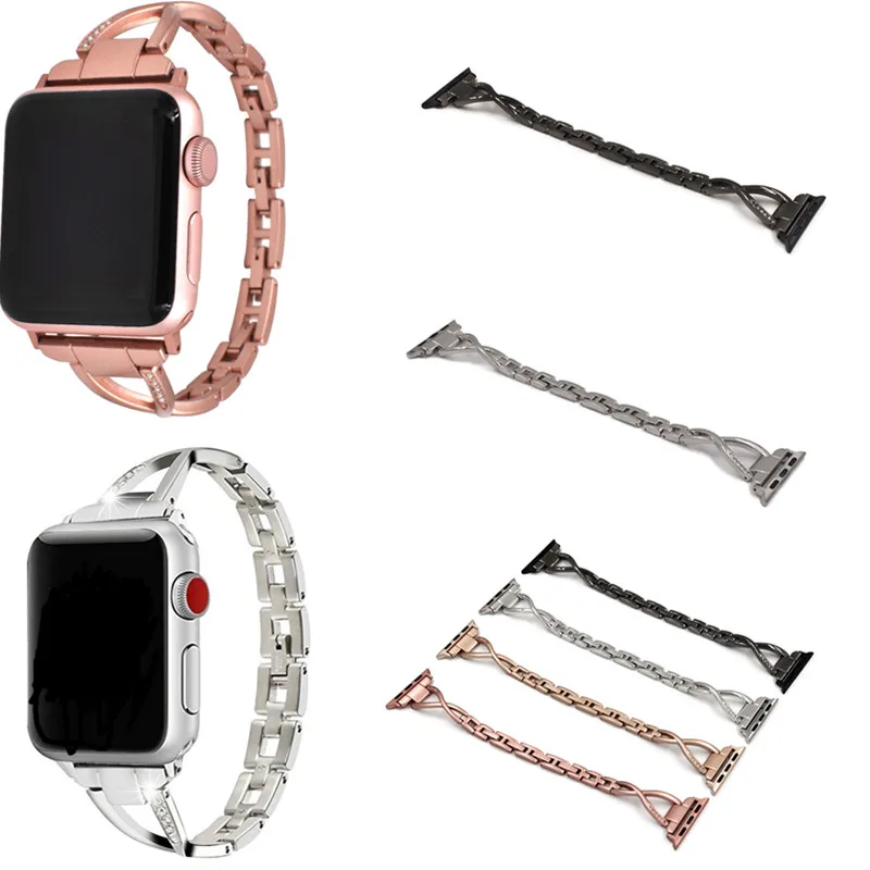 Женский ремешок для часов Apple Watch 38 мм 42 40 44 бриллиантовый из нержавеющей стали iwatch